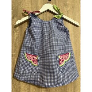 Girls WATERMELON‎ Purple Gingham Tie Shoulder Vintage Jumper Dress 3T Pink Green